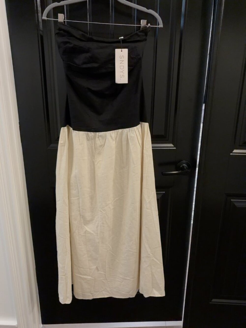 SNDYS Black & Cream Strapless Maxi Dress Size S NWT